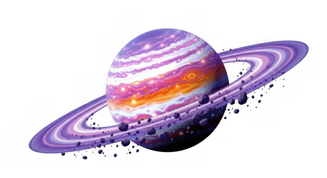 Whimsical cosmic entity with luminous swirling textures and encircling ringlets