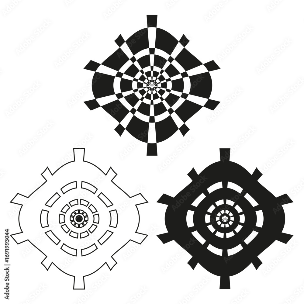 Poster abstract geometric shapes. black and white ornaments. vector decorative elements. circular dynamic s