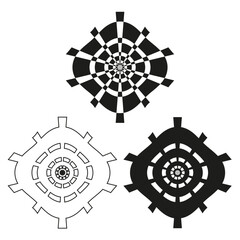 Abstract geometric shapes. Black and white ornaments. Vector decorative elements. Circular dynamic symbols. EPS 10.