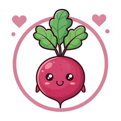 Adorable Chibi Beetroot Blushing Magenta, Cute Kawaii Vegetable Cartoon Character with Sweet Smile, Playful Healthy Food Illustration Full of Whimsical Charm and Joy