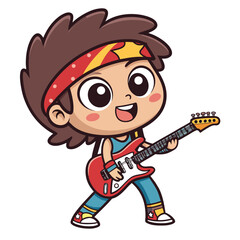 Beautiful Create Bold Stroke Kawaii Guitarist Boy Playing Premium Digital Asset