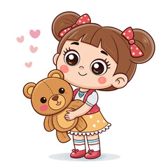 Elegant Create Bold Stroke Kawaii Little Girl With Teddy Creative Visual