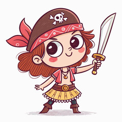Stunning Create Bold Stroke Kawaii Pirate Girl With Sword Professional Photo