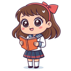 Depicting Create Bold Stroke Kawaii Schoolgirl Holding Book Dynamic Creative Visual
