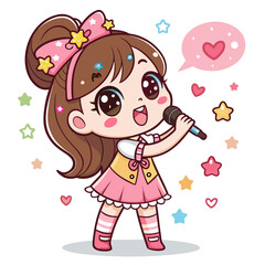 Featuring Create Bold Stroke Kawaii Singer Girl With Microph Elegant Professional Photo