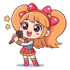 Featuring Create Bold Stroke Kawaii Singer Girl With Microph Crisp Premium Digital Asset
