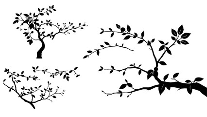 tree branch silhouette isolated with cartoon vector illustration on transparent background