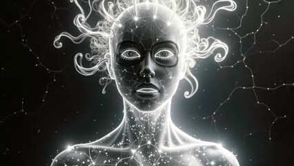 Technology inspired luminous humanoid art image