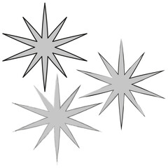 Abstract star shapes. Dynamic shiny elements. Black white Vector graphic. Decorative light burst. EPS 10.