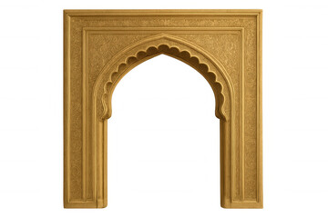 Ornate golden mughal architectural arch detail, transparent backdrop highlighting intricate islamic design heritage