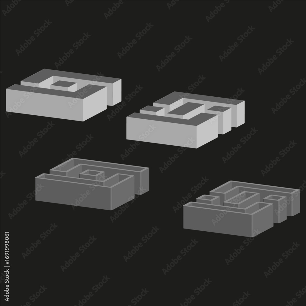Poster 3d geometric blocks. grey cubes composition. modern abstract object. vector futuristic concept. eps 