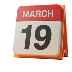 March 19th Desk Calendar Illustration with Red Top and Orange Stand for Organization and Appointment Tracking