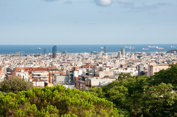 Panorama of Barcelona on a sunny day as seen from Park G&uuml;ell