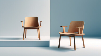 Two Modern Light Wood Armchairs: Minimalist Design in a Studio Setting