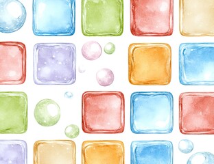 Watercolor pattern of translucent squares and bubbles