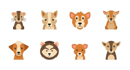 Adorable Cartoon Animal Faces Collection.