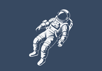 Minimalist two color vector of astronaut floating, white background
