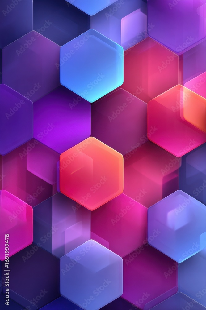 Poster colorful abstract hexagonal pattern with vibrant gradient hues