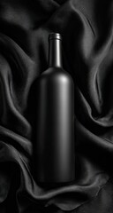 Dark bottle of wine on draped black fabric