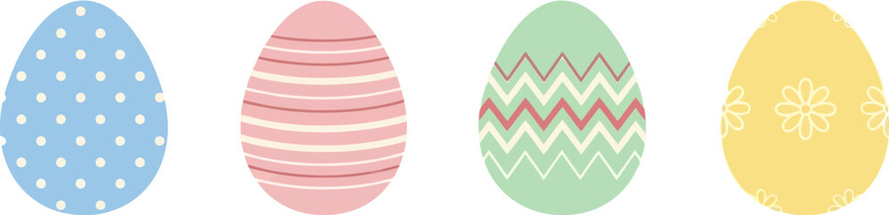 Four decorated easter eggs colorful festive holiday celebration spring season symbols vector