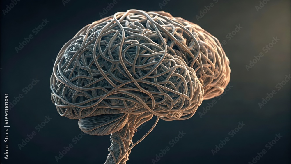 Poster abstract brain shape created from tangled wires and cables