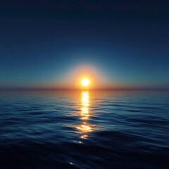 glowing sun above blue horizon