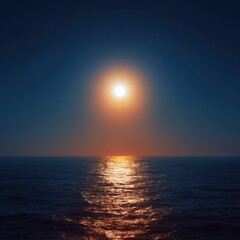glowing sun above blue horizon