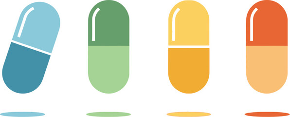 Colorful pharmaceutical capsules lying down in a row medical healthcare concepts vector