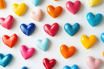 Obraz premium Colorful Heart Collection: An Array of Vibrant Hearts Displayed on a Clean White Background for Valentine's Day