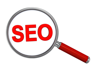 Magnifying glass with SEO sign symbolizing search optimization internet marketing analytics and digital strategy isolated on white background