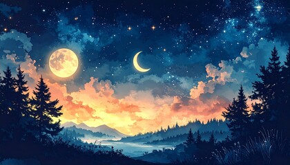 Naklejka premium Urban Night Scenery and Fantasy Night Skies