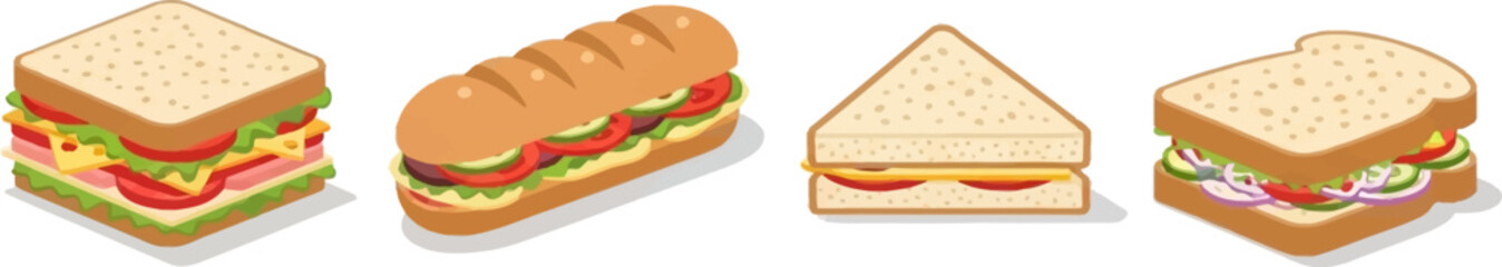 Delicious assortment of four sandwiches ready to eat for a satisfying meal vector