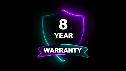 8 years warranty label badge design animation. Support service icon. Motion graphics marketing materials guarantees, customer trust quality assurance in promotional.4k video motion graphic animation 
