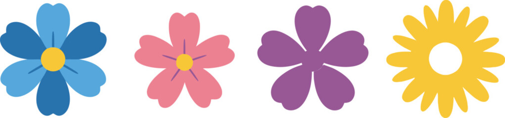 Colorful flower icons set floral graphics decorative elements spring summer nature vector