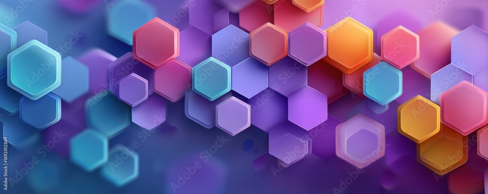Poster Colorful hexagonal pattern against a gradient purple and blue background