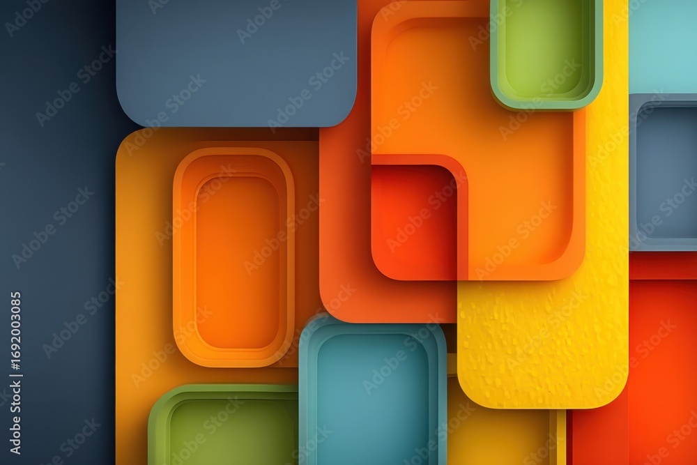 Poster Colorful Overlapping Squares Creating a Modern and Dynamic Abstract Design