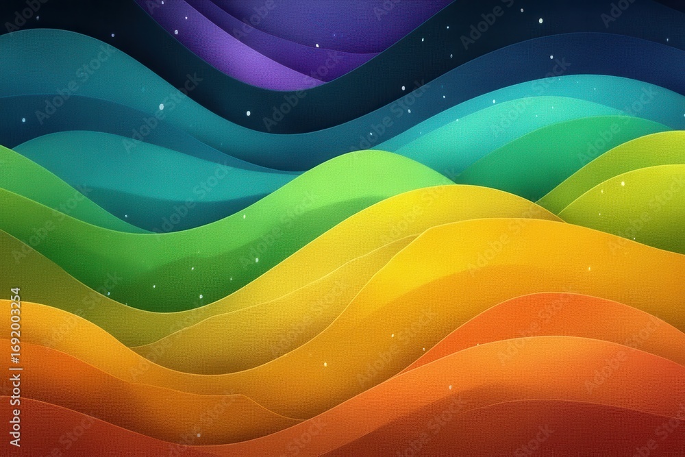 Poster vibrant gradient waves with geometric patterns and starry highlights
