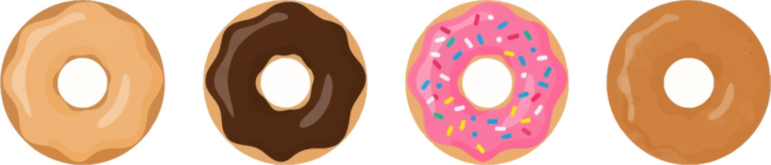 Four delicious frosted doughnuts arranged in a row ready for enjoyment vector