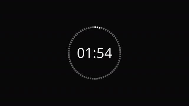 2 minutes countdown timer animation with transparent background, two minute timer animation with alpha channel. 
