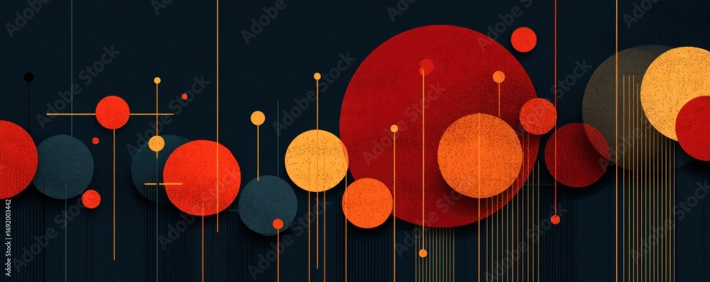 Poster Modern abstract design with overlapping geometric shapes in red and orange hues