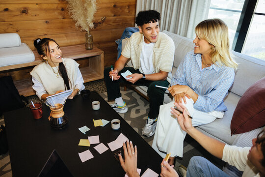 Young entrepreneurs brainstorming creative business ideas together