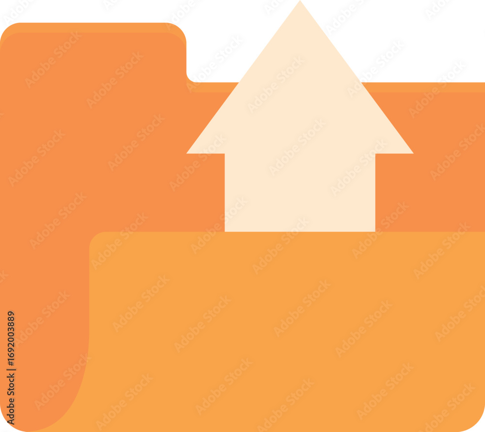Poster uploading files into an orange folder, symbolizing data transfer and file management