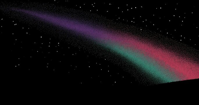 Cosmic rainbow streaking across a starlit night sky