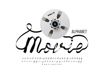 Video Cassette Tape Alphabet. Retro One-Line  Font Created from Magnetic Tape, Creative Vintage Typography with 60s 70s 80s Style Letters and Numbers for Nostalgic Design