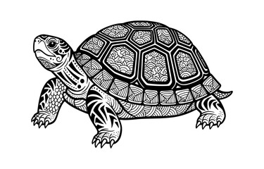 Fototapeta premium Tribal turtle with intricate patterns isolated on white background