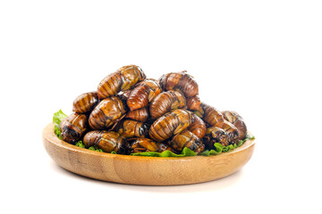 Cooked Cicadas Traditional Asian Delicacy Henan Province China Exotic Insect Cuisine Wooden Plate