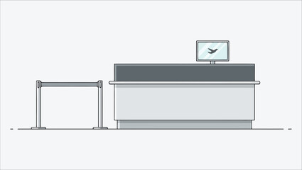 Airport Check-In Counter Illustration with Monitor and Barrier for Travel and Tourism