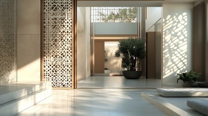 Fototapeta premium Contemporary sliding gate with geometric patterns, smooth operation, and space optimization