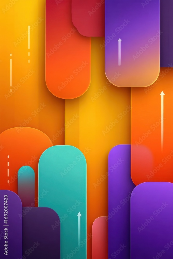 Poster vibrant colorful background with abstract gradient shapes and upward arrows