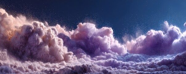 Naklejka premium Dreamy purple and pink cloudscape with glowing particles under a night sky